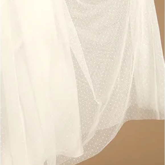 Lulu’s Divine Invitation White Cream Dot Tulle Ruffle Fun Midi Bridal Dress - Picture 8 of 10